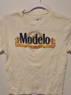 Modelo Cream Graphic Tee with Navy & Gold Logo